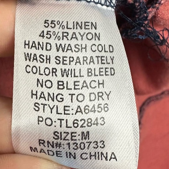 Umgee USA Ombre Tiered Dress Navy Coral Linen Blend Short Sleeve Collared Midi M - Picture 5 of 7